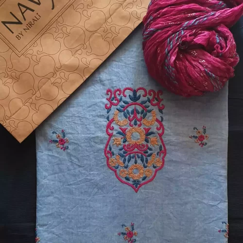cotton khadi hand embroidery dress material with khadi print laheriya dupatta 2