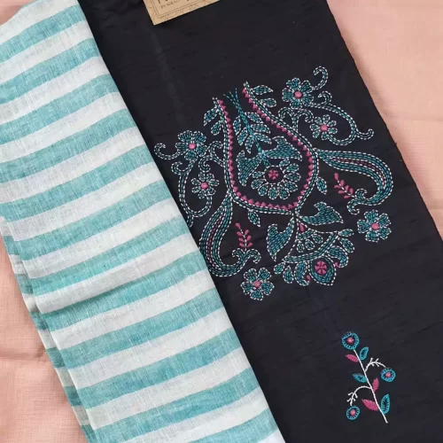 Jute cotton kantha work dress material with jute duaptta