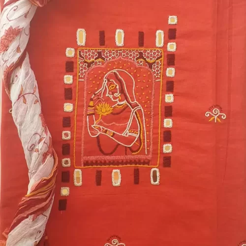 South cotton mirrorwork dress material with georget dupatta