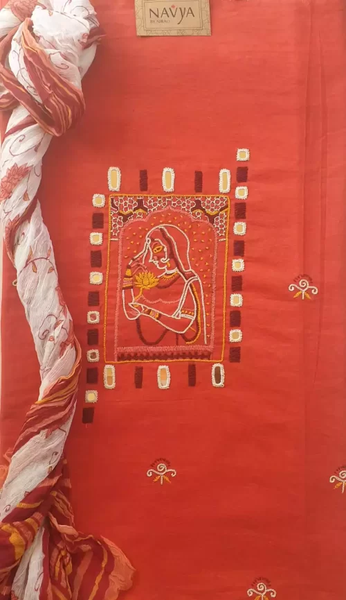 South cotton mirrorwork dress material with georget dupatta