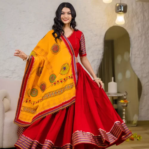 Red Mangalgiri Cotton Chaniya Choli