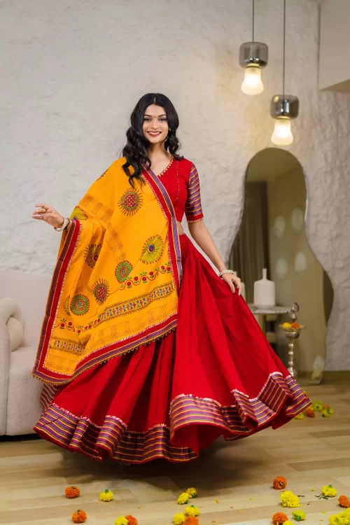 Red Mangalgiri Cotton Chaniya Choli