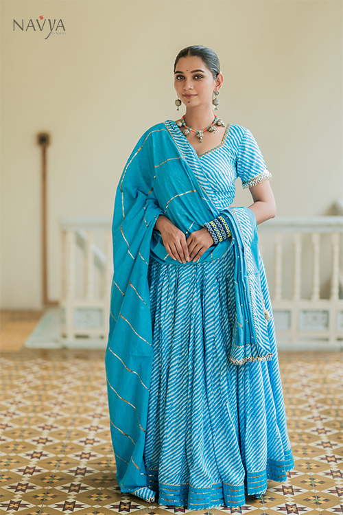 Blue cotton lehenga choli for women