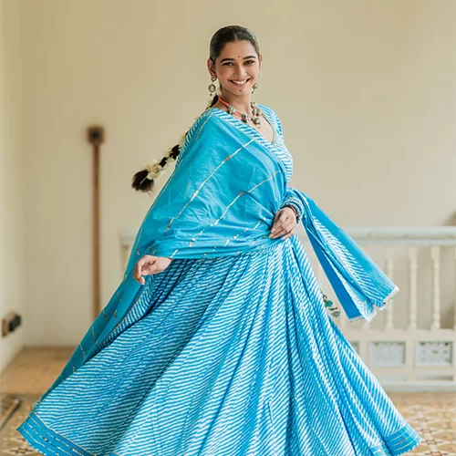 Elegant ethnic outfit with mirror work jewelry