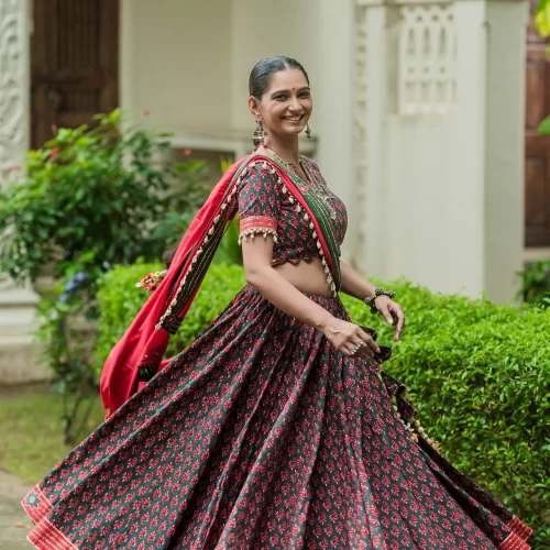 Green Red Printed Chaniya Choli