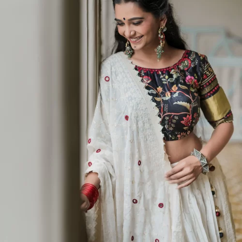 black-floral-blouse-white-chaniya-choli