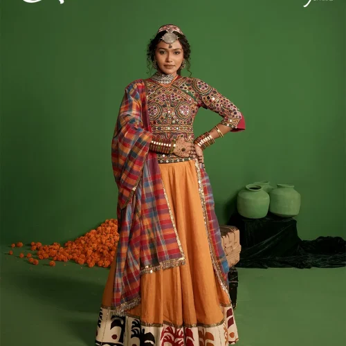 Rangat Mustard Mirror Work Printed Chaniya Choli Set