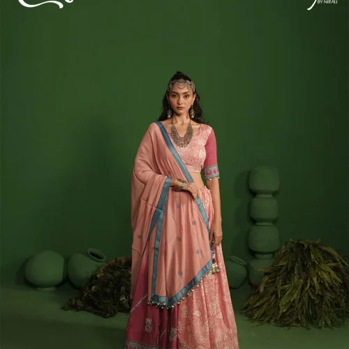Pink Floral Print Embroidered Navratri Chaniya Choli