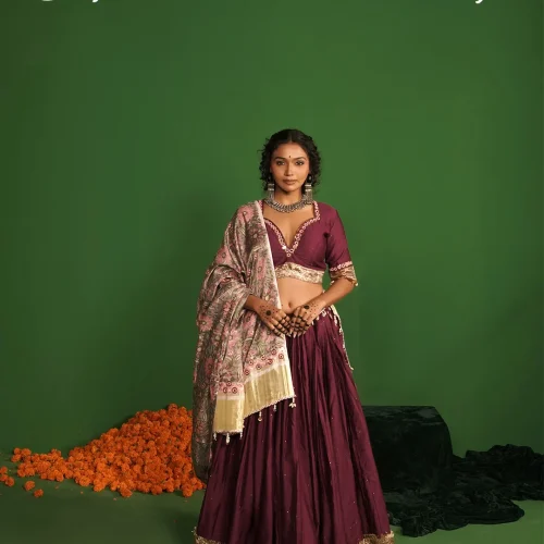 Wine Purple Gold Border Festive Chaniya Choli