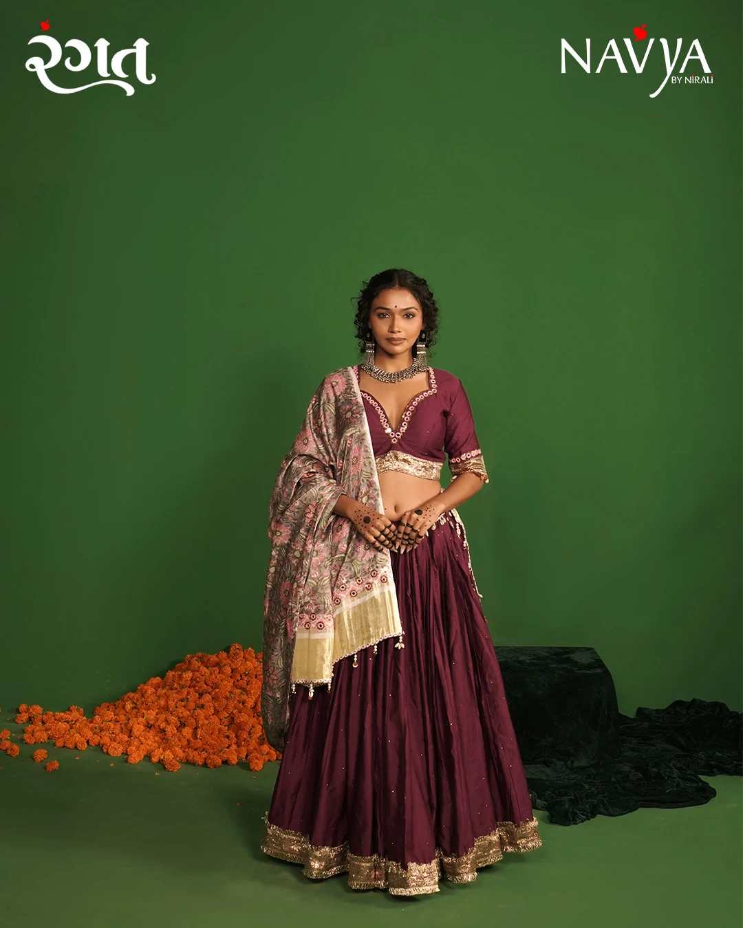 Wine Purple Gold Border Festive Chaniya Choli