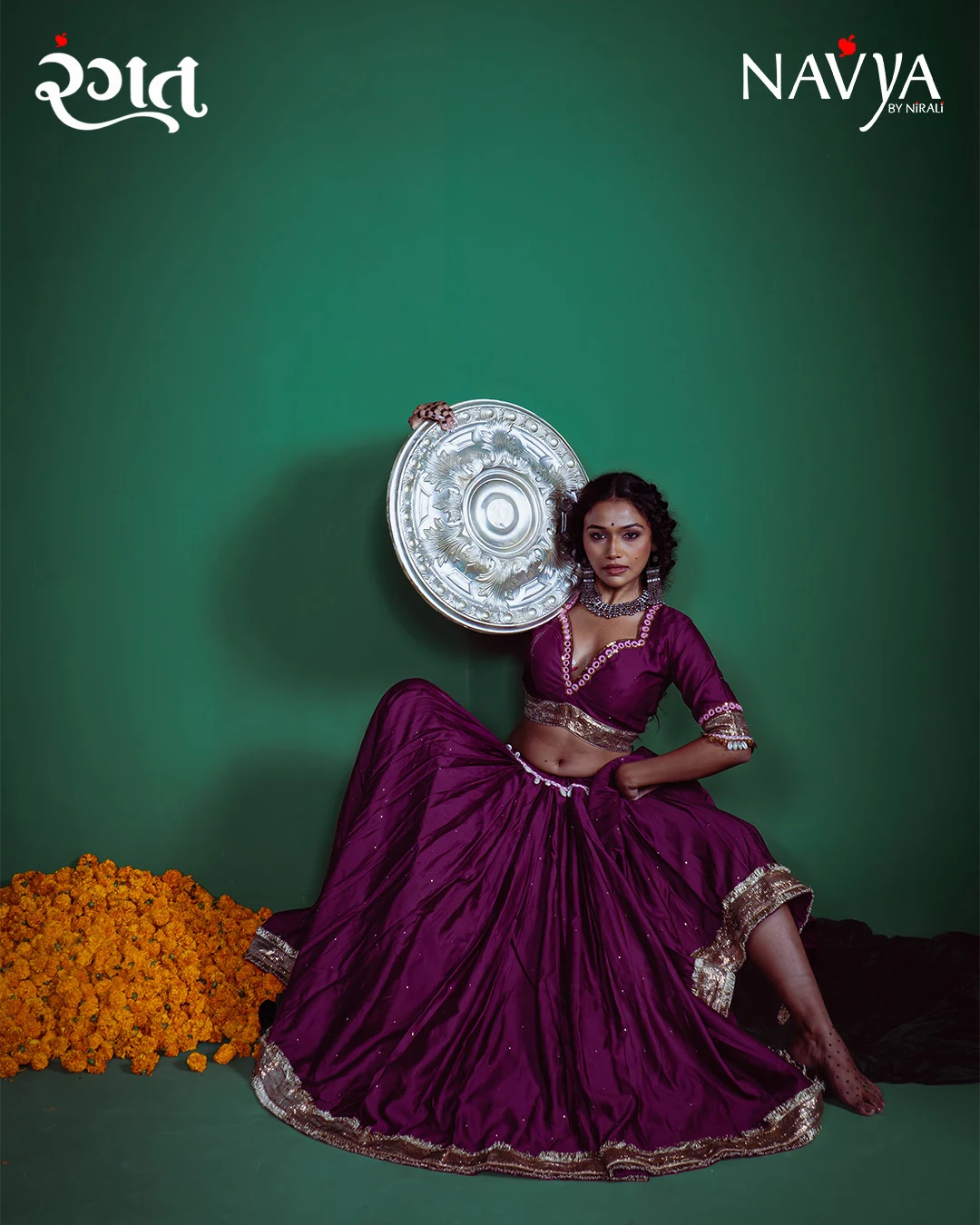 Wine Purple Gold Border Festive Chaniya Choli - Image 5