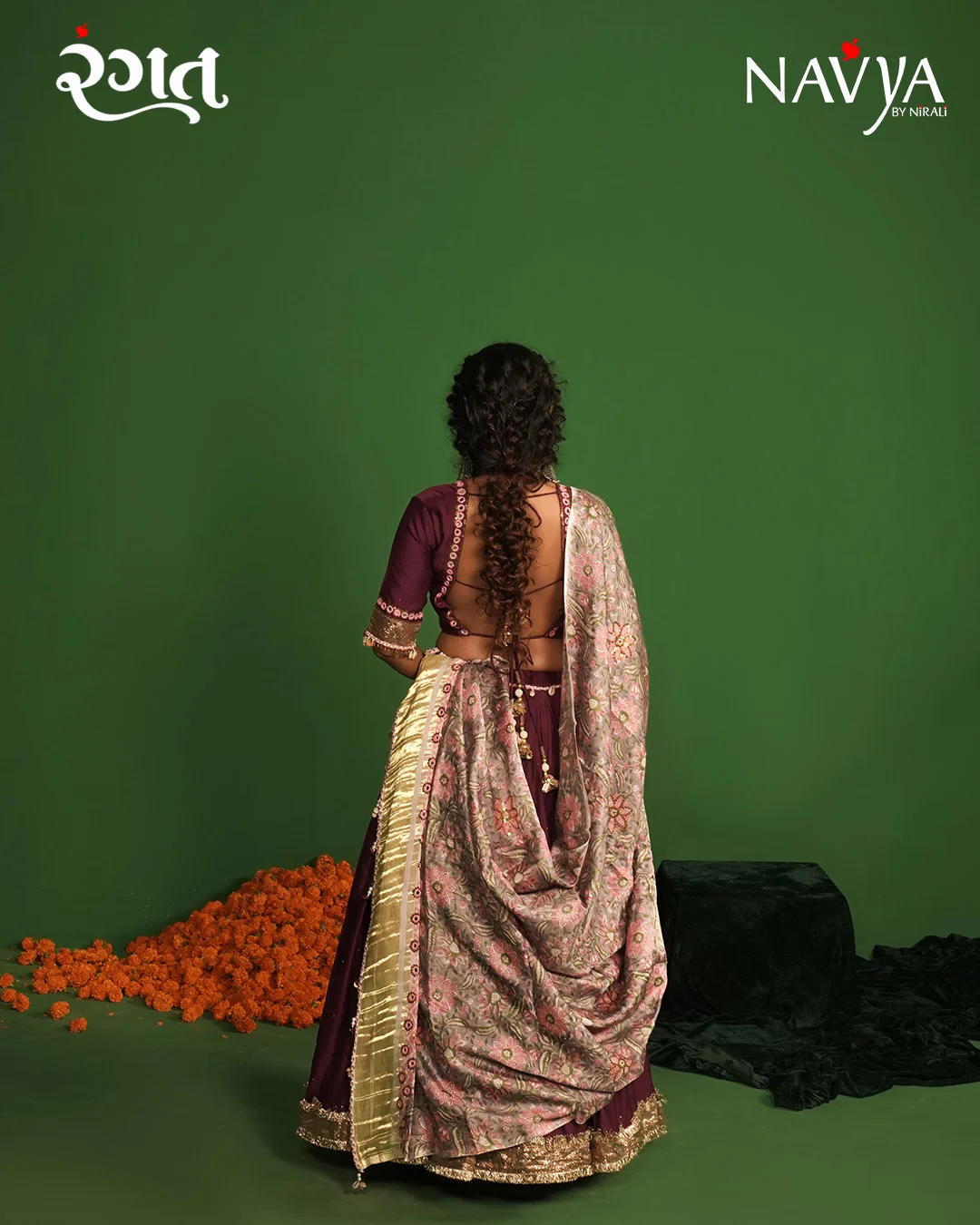 Wine Purple Gold Border Festive Chaniya Choli - Image 4