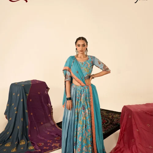 Turquoise Floral Printed Chaniya Choli
